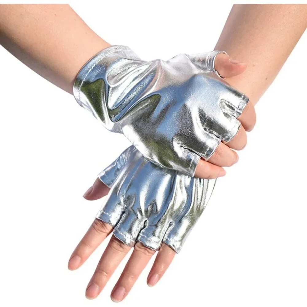 Women's Silver-2 Fingerless Cosplay Gothic Gloves Punk Rock Halloween Party